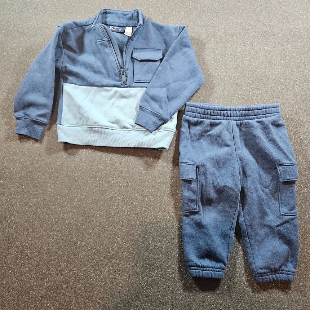 The Children's Place Fleece Jogger Set 18-24M Blue Quarter Zip Outfit